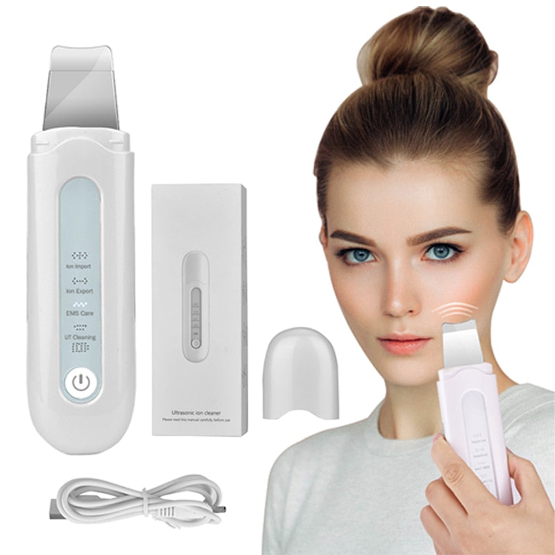 Face Ultrasonic Skin Scrubber Cleaner with ergonomic design for effective acne and blackhead removal.