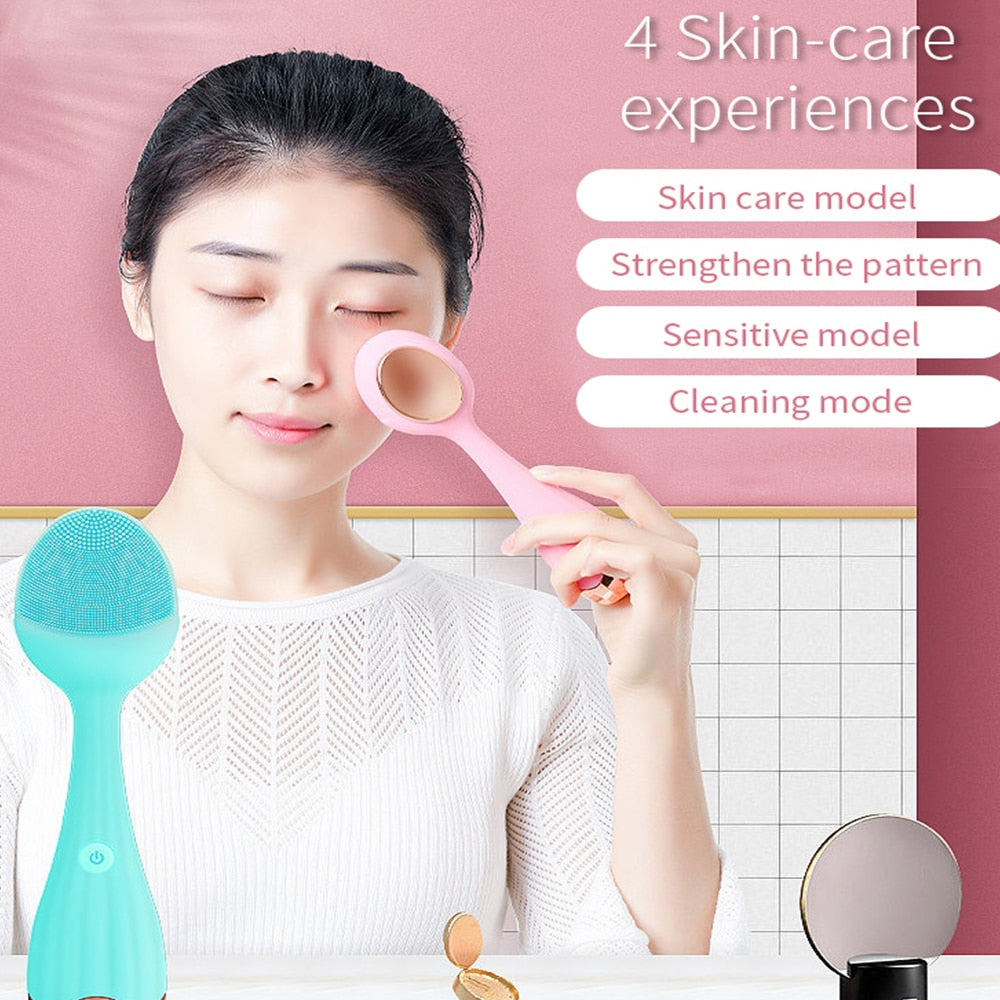 Electric Sonic Face Brush designed for effective makeup removal and deep cleansing, featuring adjustable vibration settings and a sleek ergonomic design.