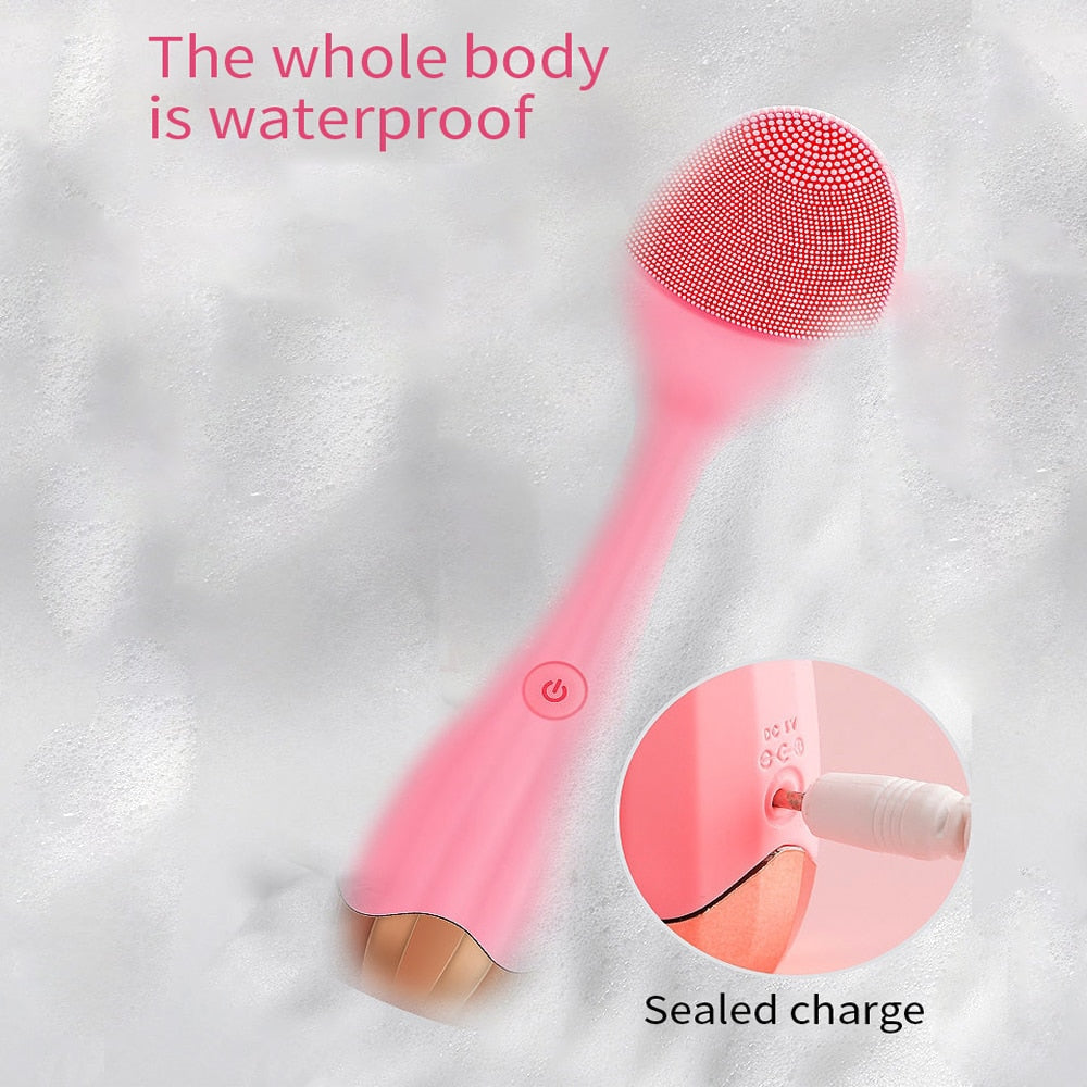 Electric Sonic Face Brush designed for effective makeup removal and deep cleansing, featuring adjustable vibration settings and a sleek ergonomic design.