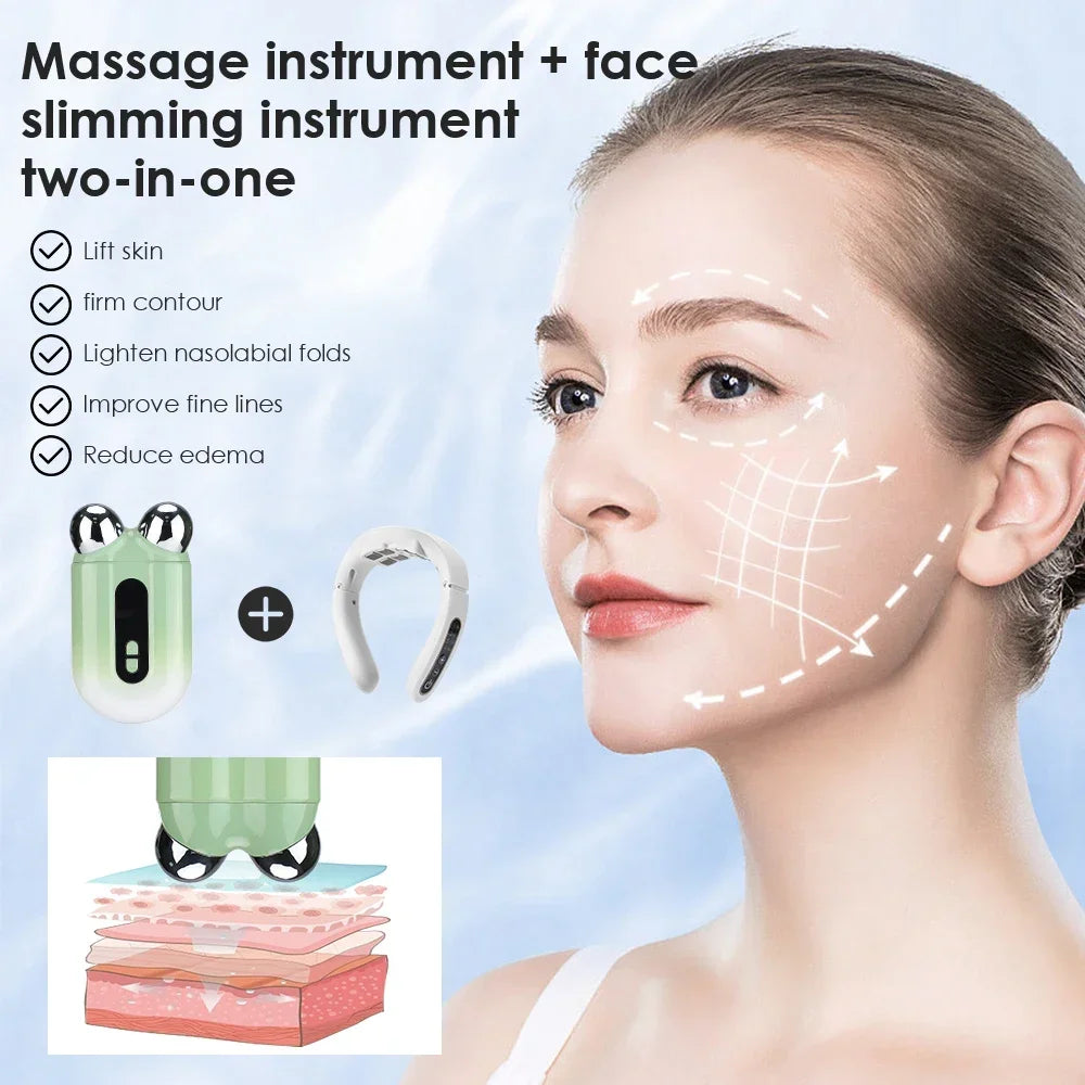 Facial Massager EMS Roller in sleek design, showcasing its ergonomic shape and microcurrent technology for face lifting.