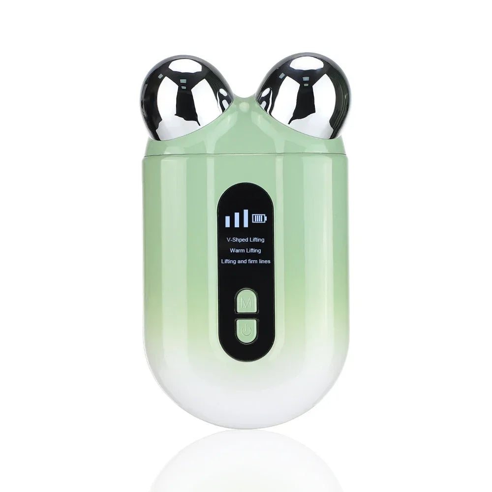 Facial Massager EMS Roller in sleek design, showcasing its ergonomic shape and microcurrent technology for face lifting.