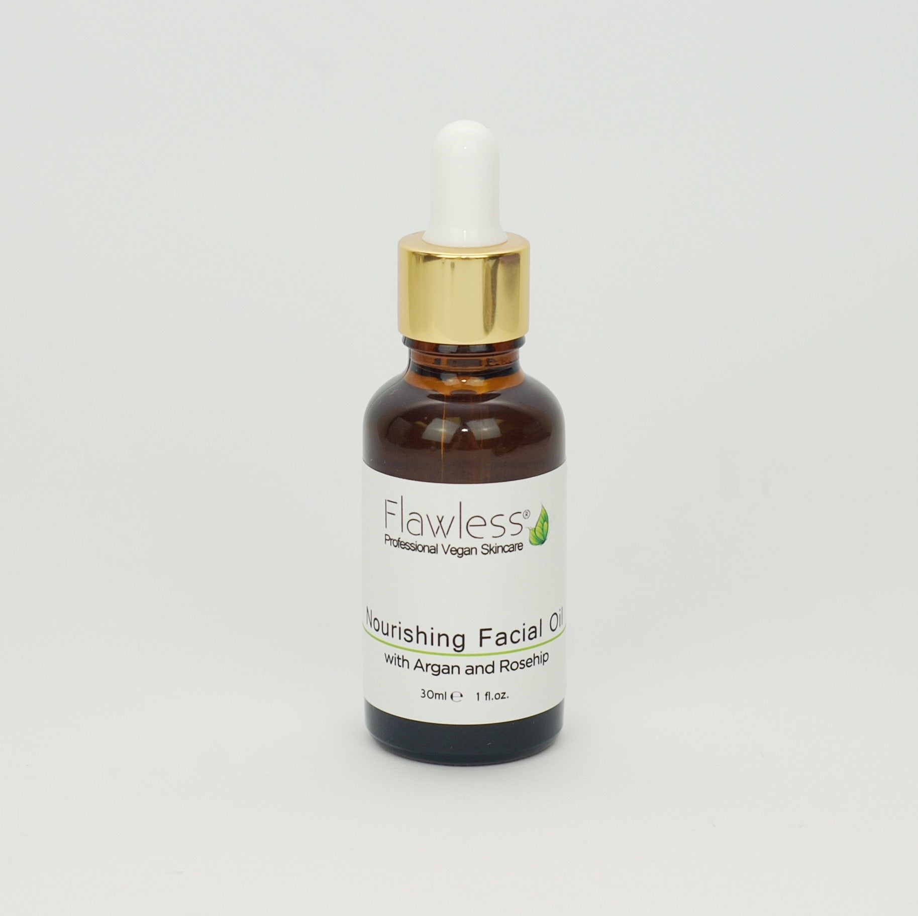 30ml bottle of luxurious facial oil with rosehip, argan, and neroli, featuring a glass dropper for easy application.
