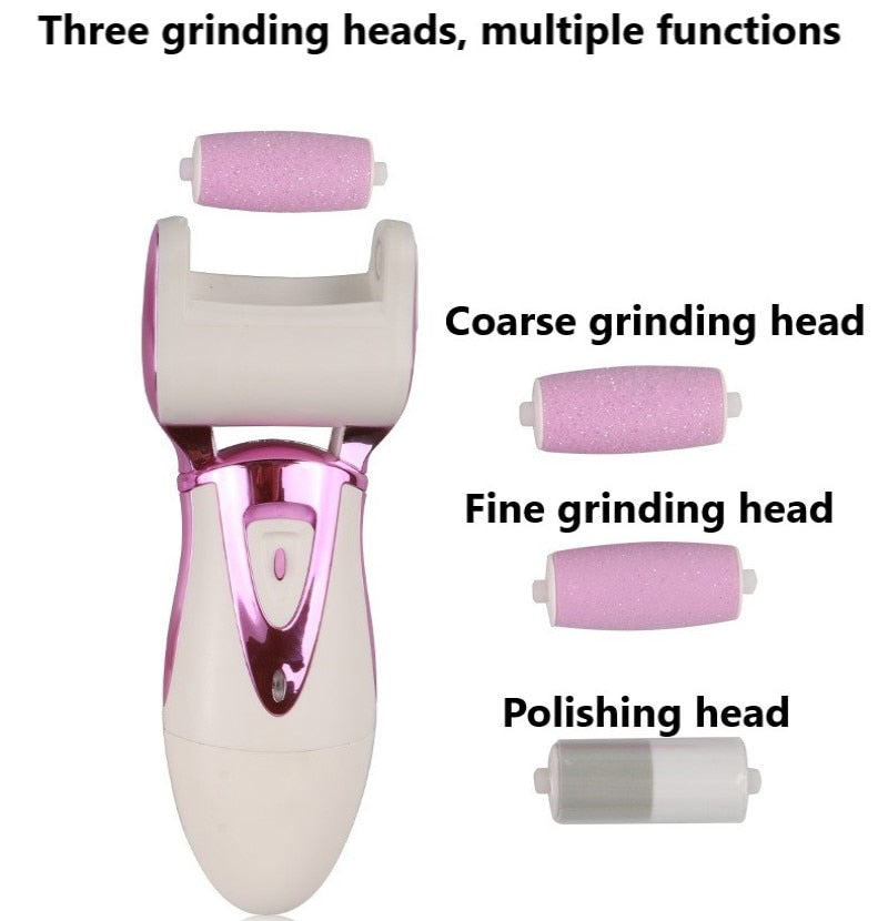 Foot Care Tool with 4 rollers for effective dry skin removal, showcasing its ergonomic design and included accessories.
