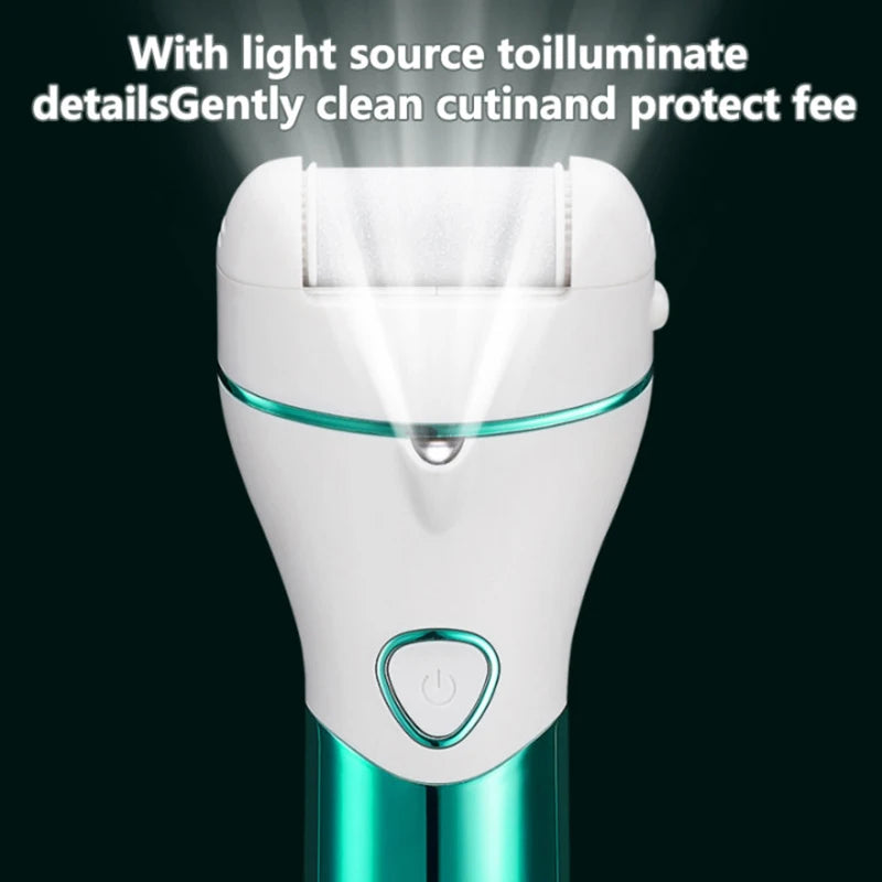 Rechargeable electric foot sander in various colors, designed for effective foot care and wrinkle removal.