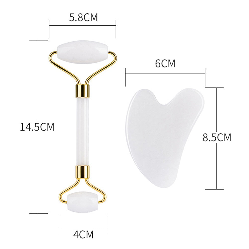 GuaSha Massage Roller Scraper made of natural rose quartz, designed for face lifting and body relaxation, showcasing its elegant shape and color.