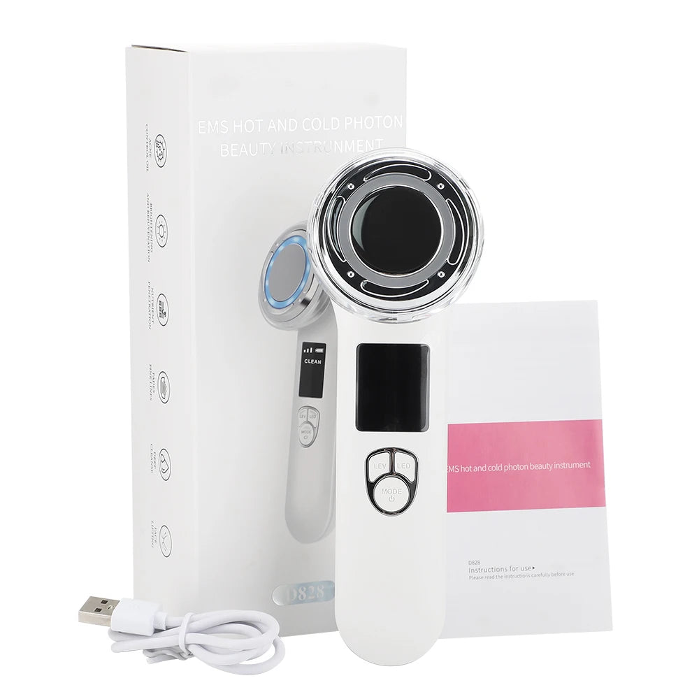 Hot Cool Compress Face Lifting Beauty Device in white, showcasing its sleek design and multifunctional features for skincare.
