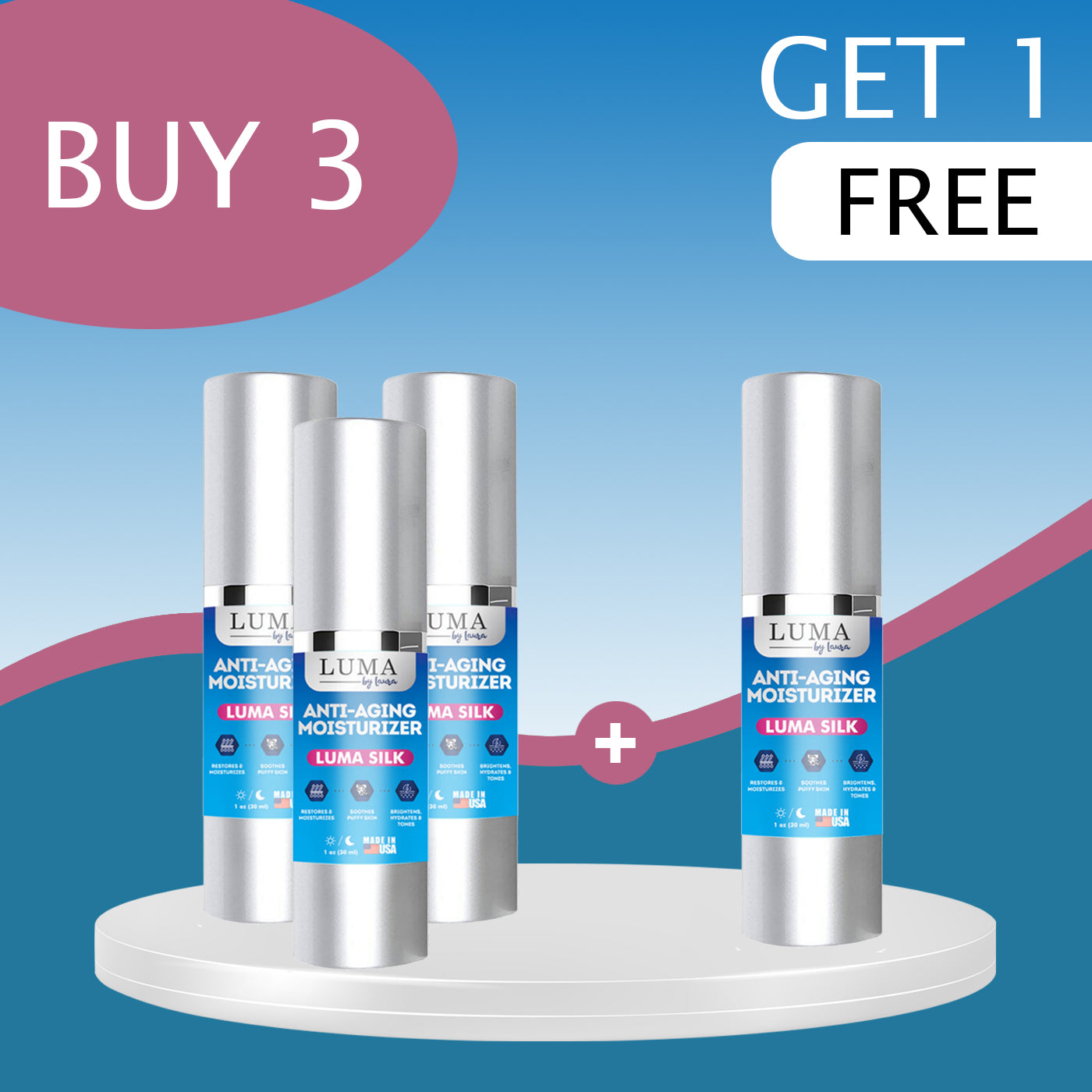 Luma Silk Hydrating Face Moisturizer with mineral oil, showcasing a sleek container and a smooth cream texture, ideal for softer and smoother skin.