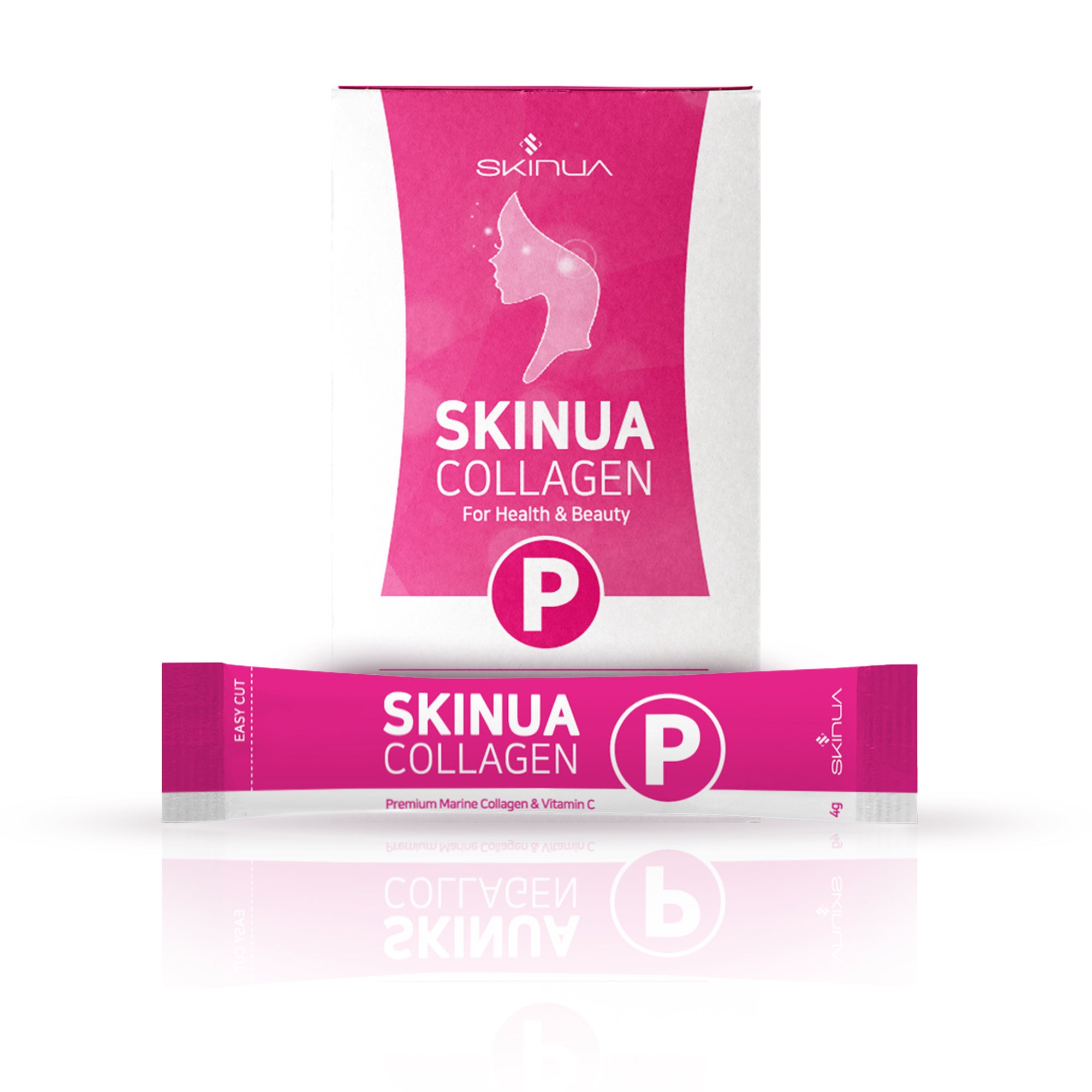 SKINUA Hydrolyzed Fish Collagen Peptides Powder with Vitamin C in single-use pouches, showcasing its premium quality and convenience.