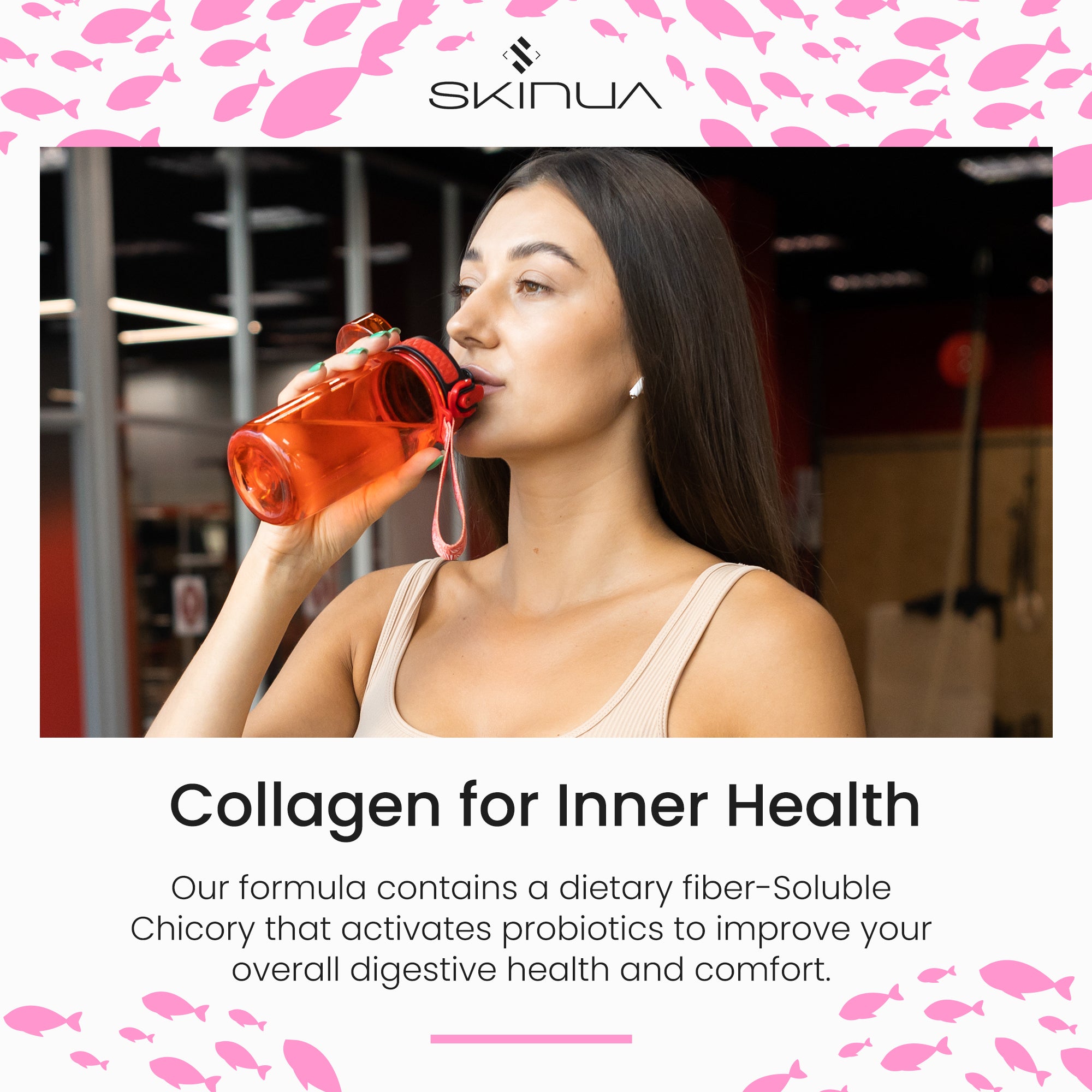 SKINUA Hydrolyzed Fish Collagen Peptides Powder with Vitamin C in single-use pouches, showcasing its premium quality and convenience.