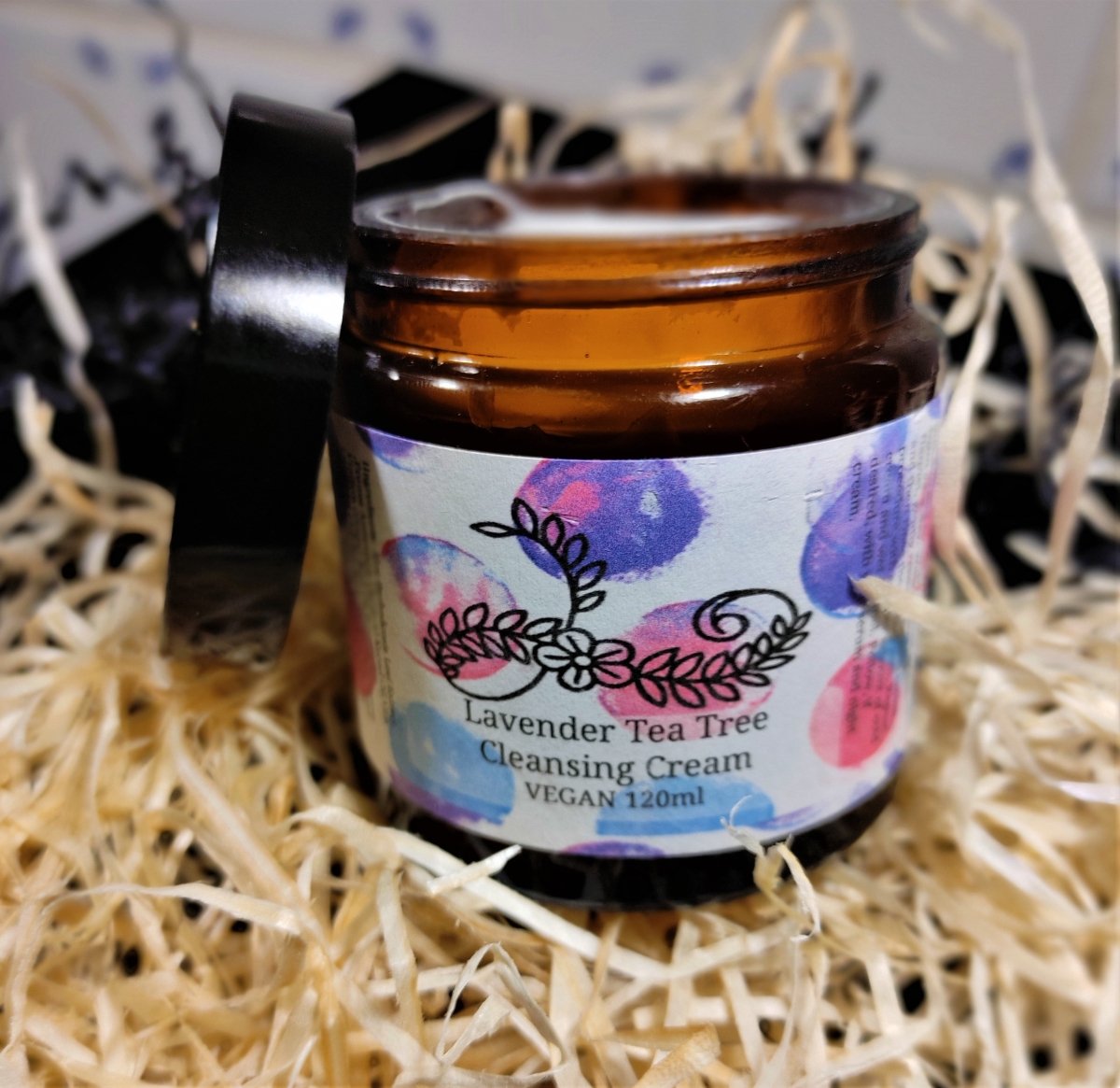 Luxury Lavender Tea Tree Clarifying Cream Cleanser in a stylish jar, showcasing its creamy texture and natural ingredients.