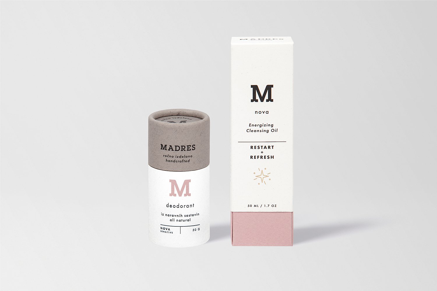 Madres Nova Sensitive natural deodorant in eco-friendly packaging, showcasing its creamy texture and floral essence.