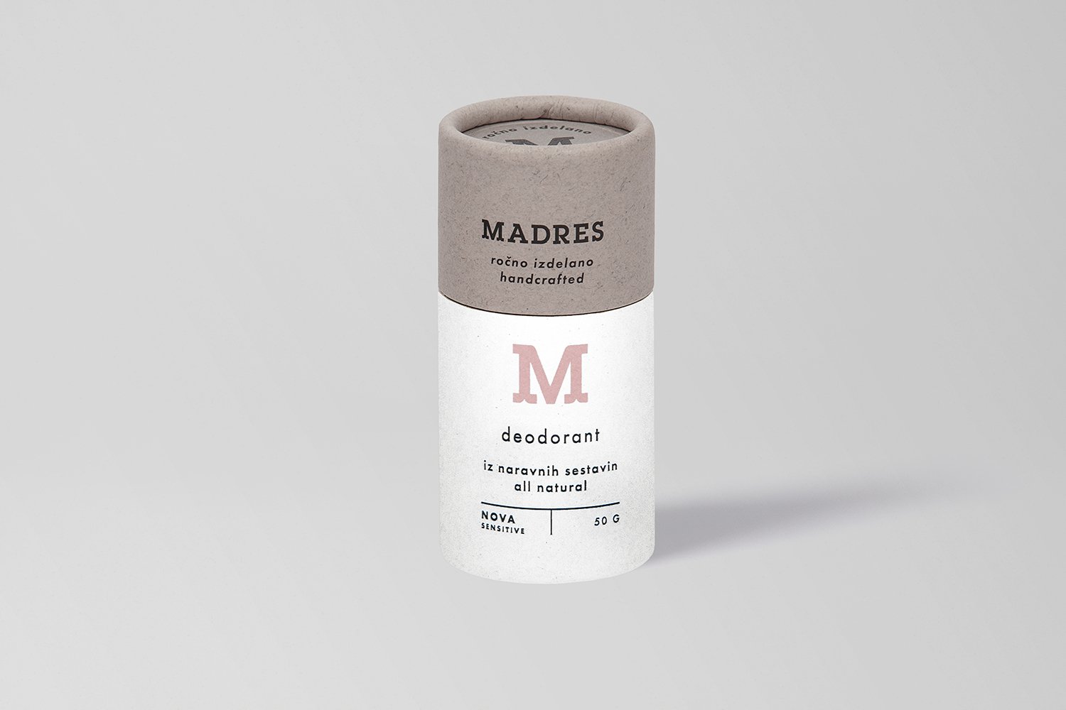 Madres Nova Sensitive natural deodorant in eco-friendly packaging, showcasing its creamy texture and floral essence.