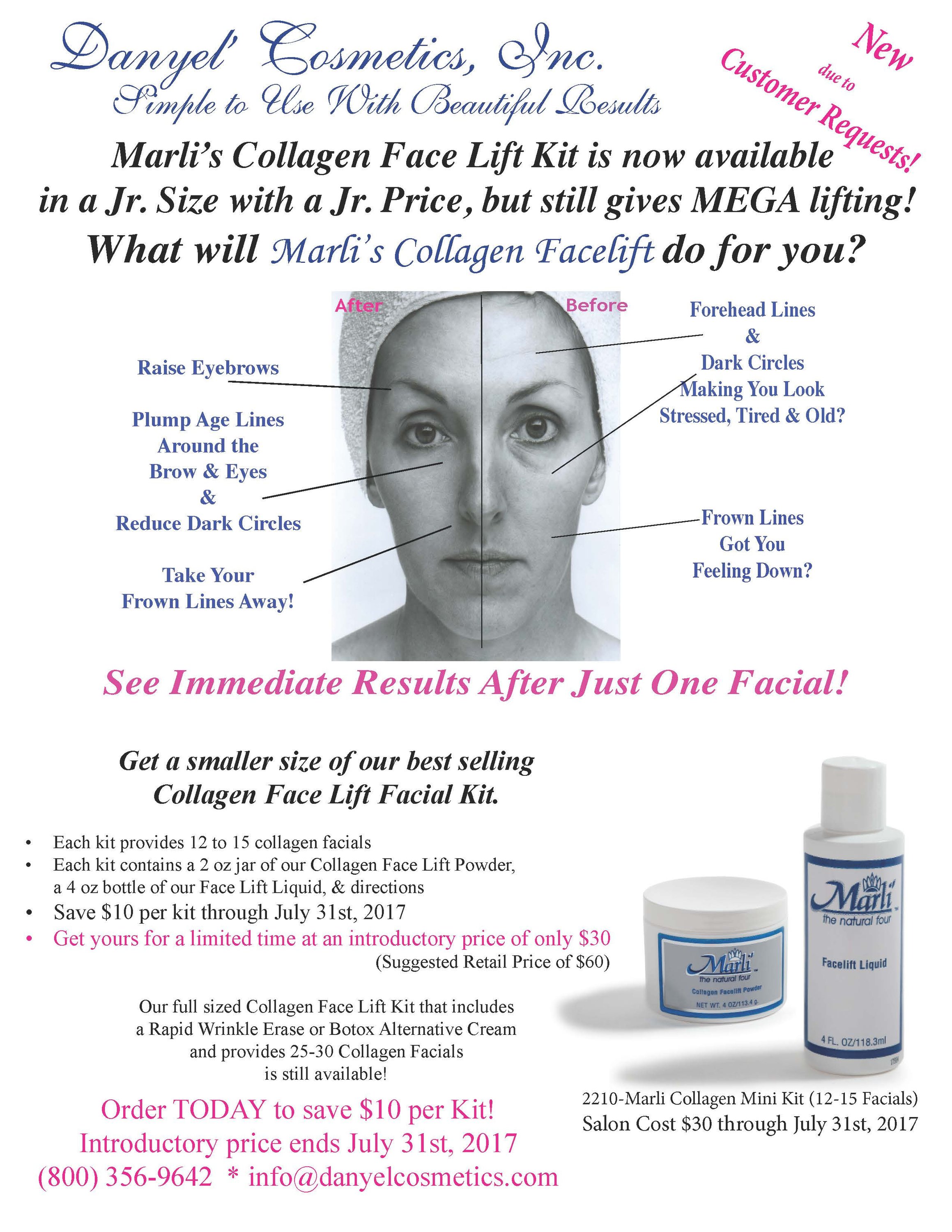 Marli Skin Care Collagen Facelift Mini Kit with powder and liquid for skin rejuvenation.