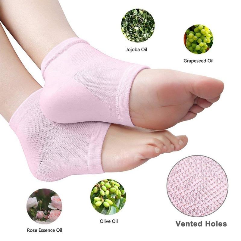 Moisturizing Heel Socks for Cracked Heels, featuring soft gel material designed for foot care and hydration.