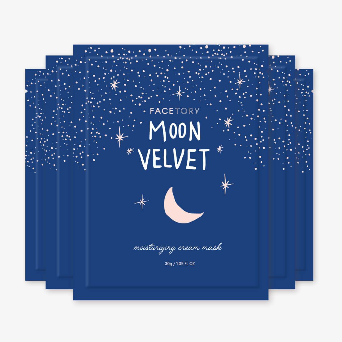 Moon Velvet Moisturizing Cream Mask on a soft background, showcasing its eco-friendly Tencel material and creamy essence.