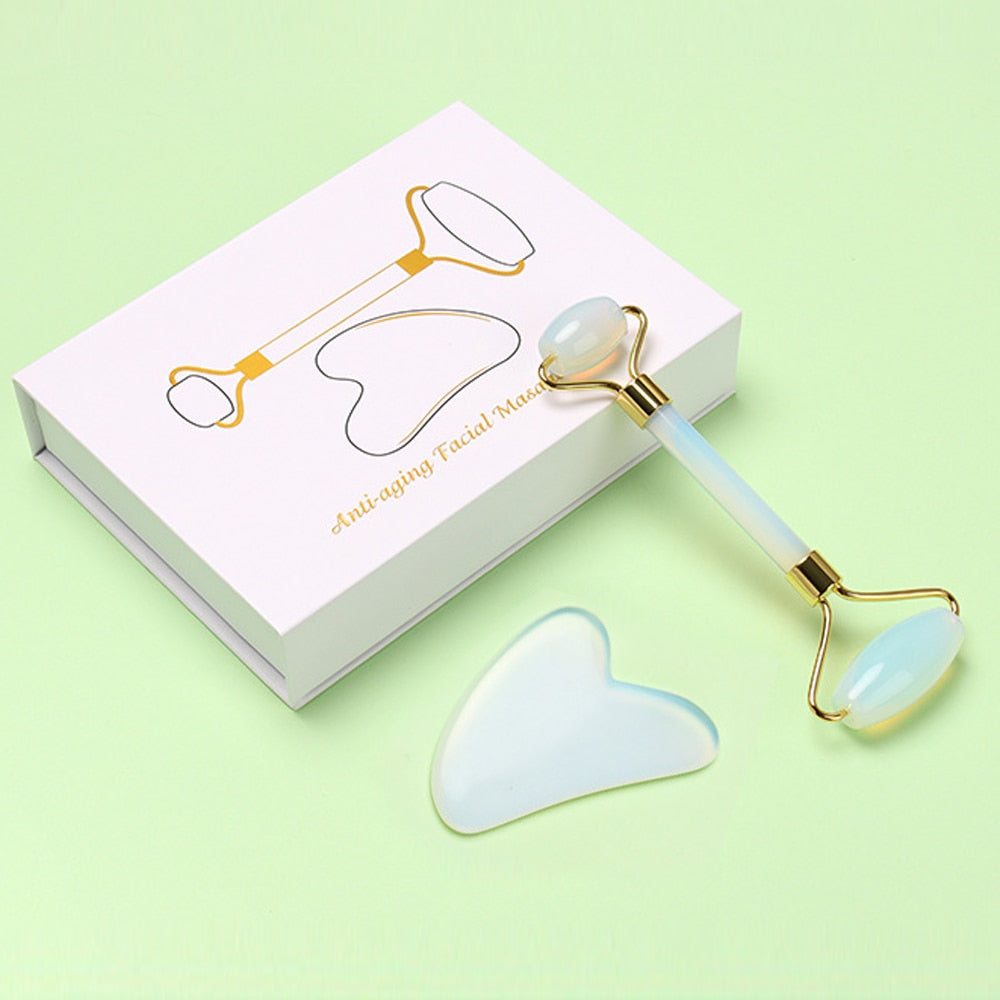 Nature Jade Facial Massage Roller with a smooth jade surface, designed for facial lifting and rejuvenation, showcasing its elegant craftsmanship.