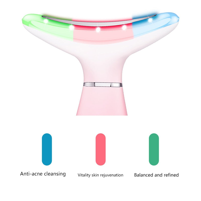 Neck Anti Wrinkle Face Lifting Device in pink and white, showcasing its sleek design and LED features for skin rejuvenation.