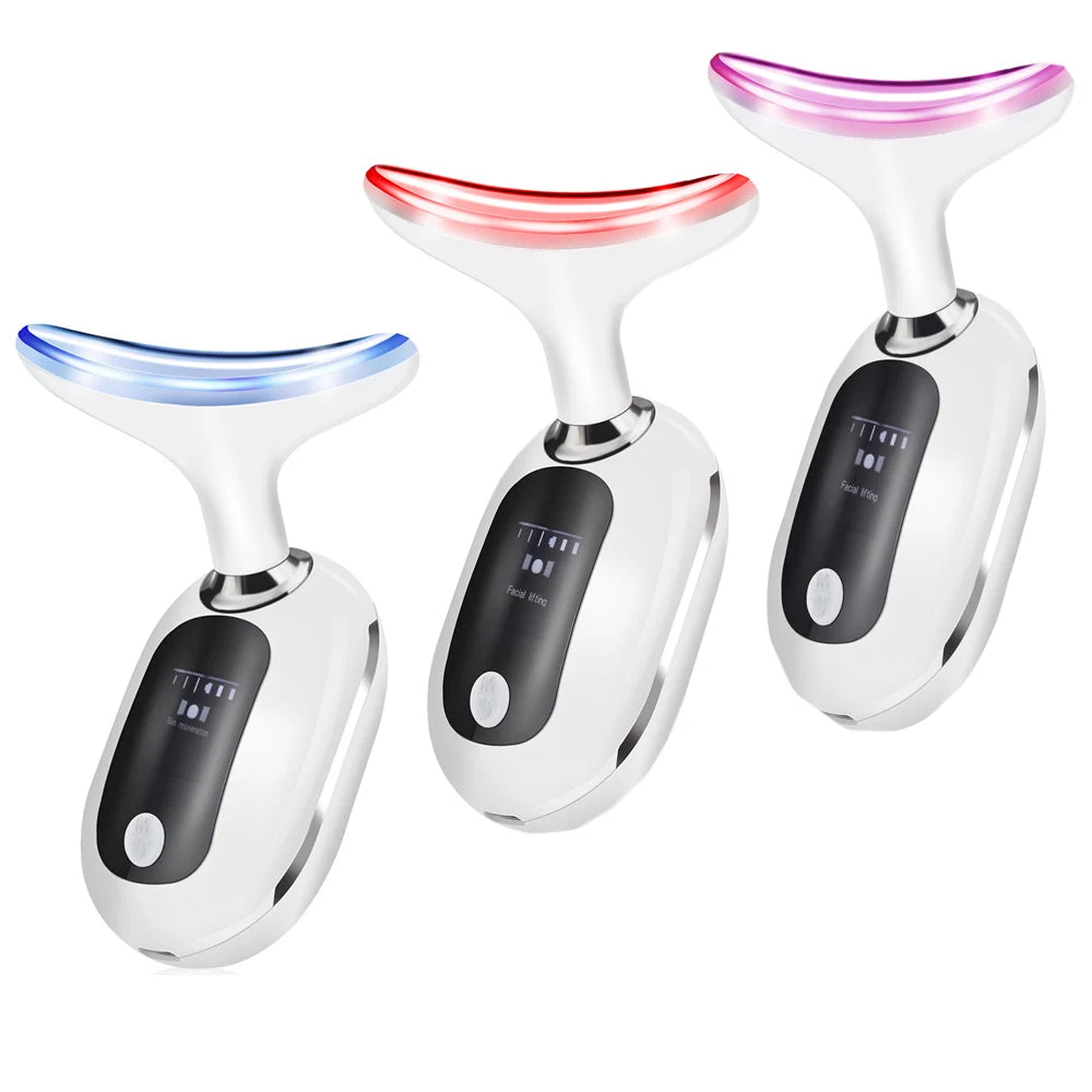 Neck Facial Lifting Device showcasing its sleek design and LED lights, ideal for skin rejuvenation and wrinkle reduction.