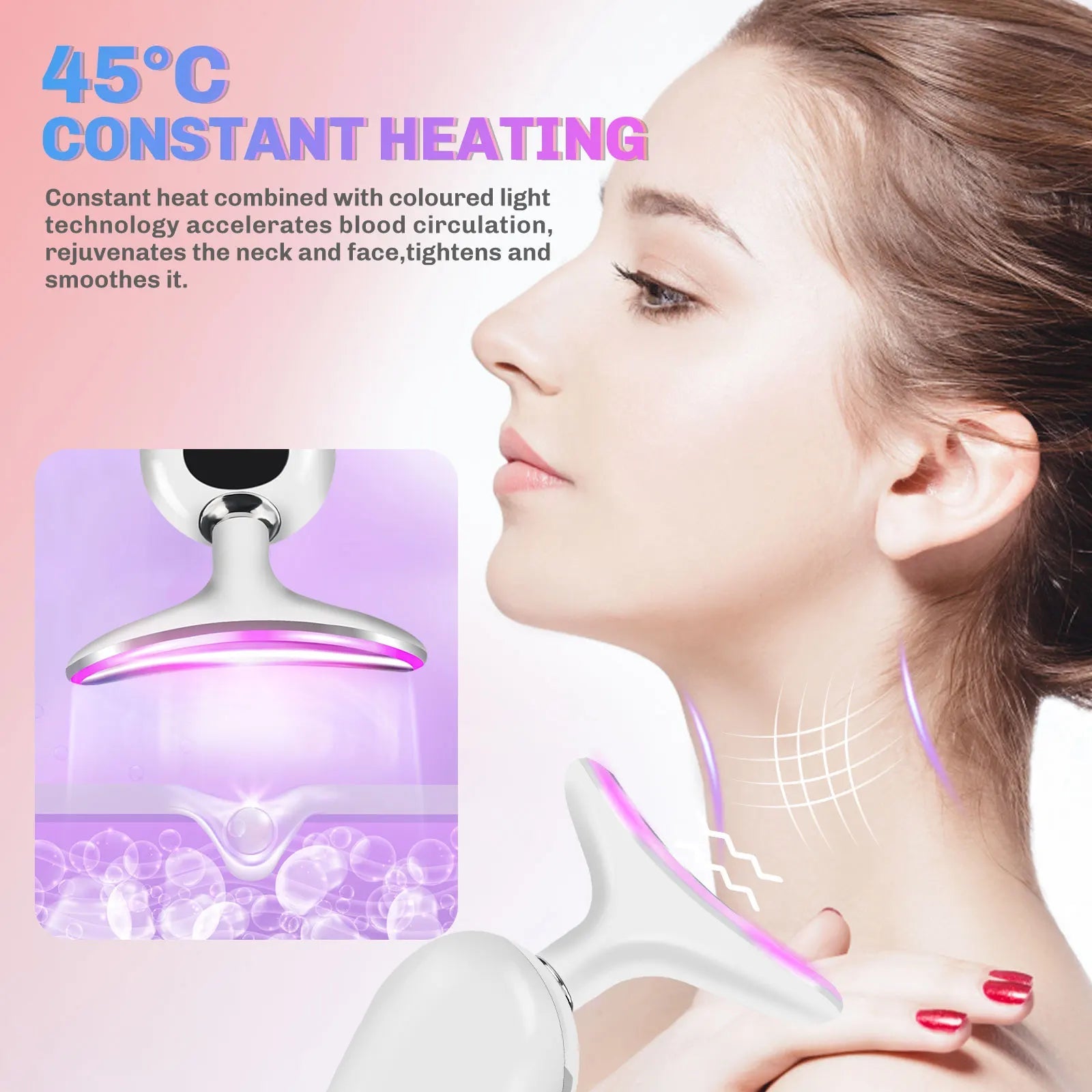 Neck Facial Lifting Device showcasing its sleek design and LED lights, ideal for skin rejuvenation and wrinkle reduction.