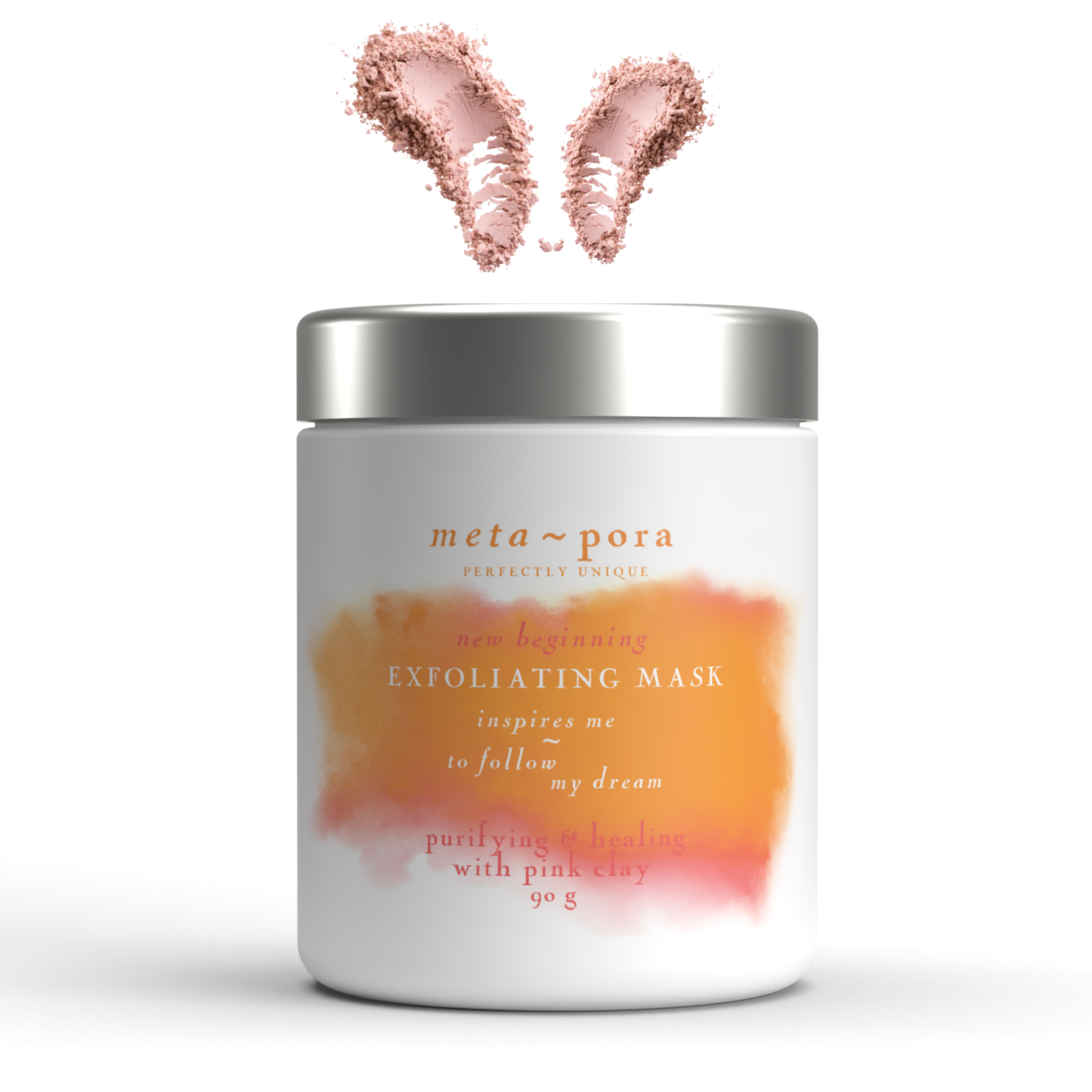 New Beginning Exfoliating Mask featuring Australian Pink Clay and healing herbs in a sleek container.