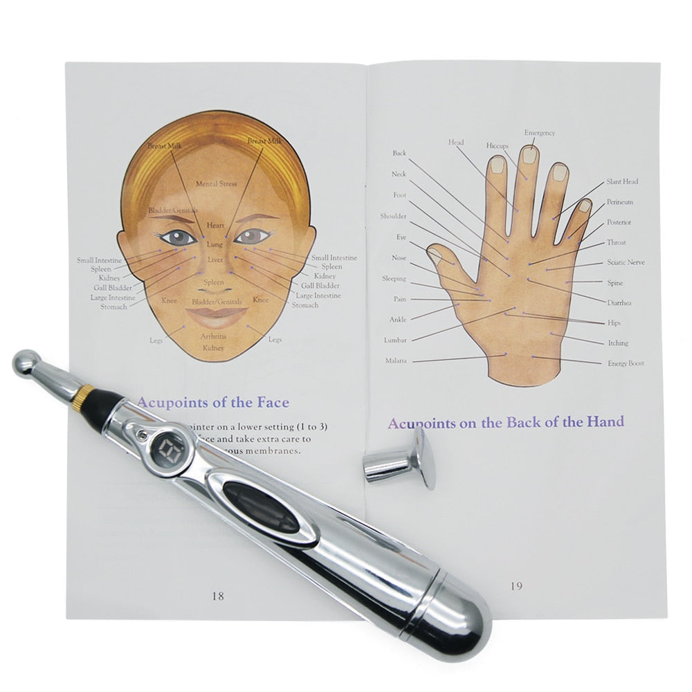 New Electric Acupuncture Magnet Treatment Heal Massage Pen with various heads for effective pain relief and health promotion.