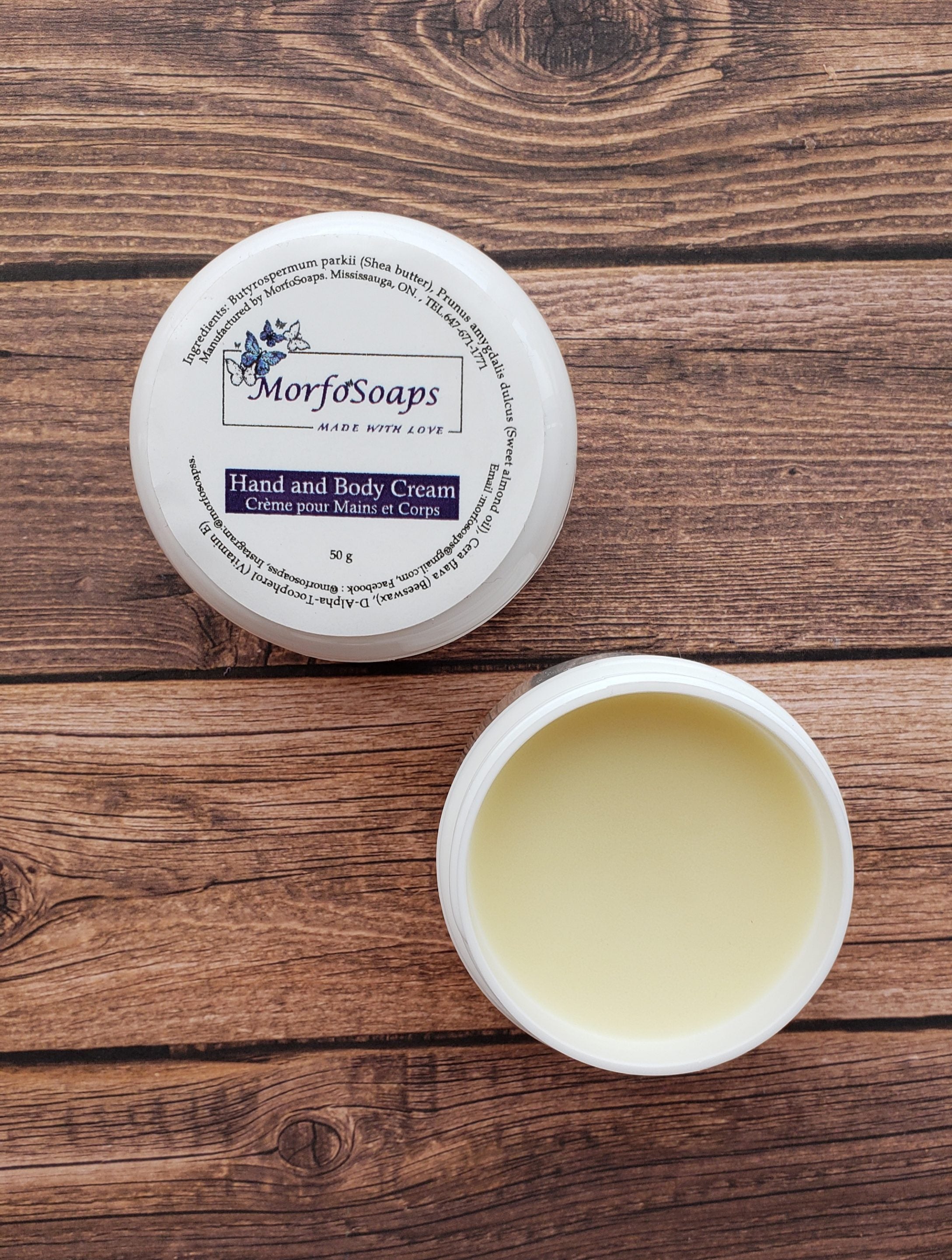 Morfosoaps Non-Scented Hand and Body Cream jar with natural ingredients, showcasing its luxurious texture and moisturizing properties.