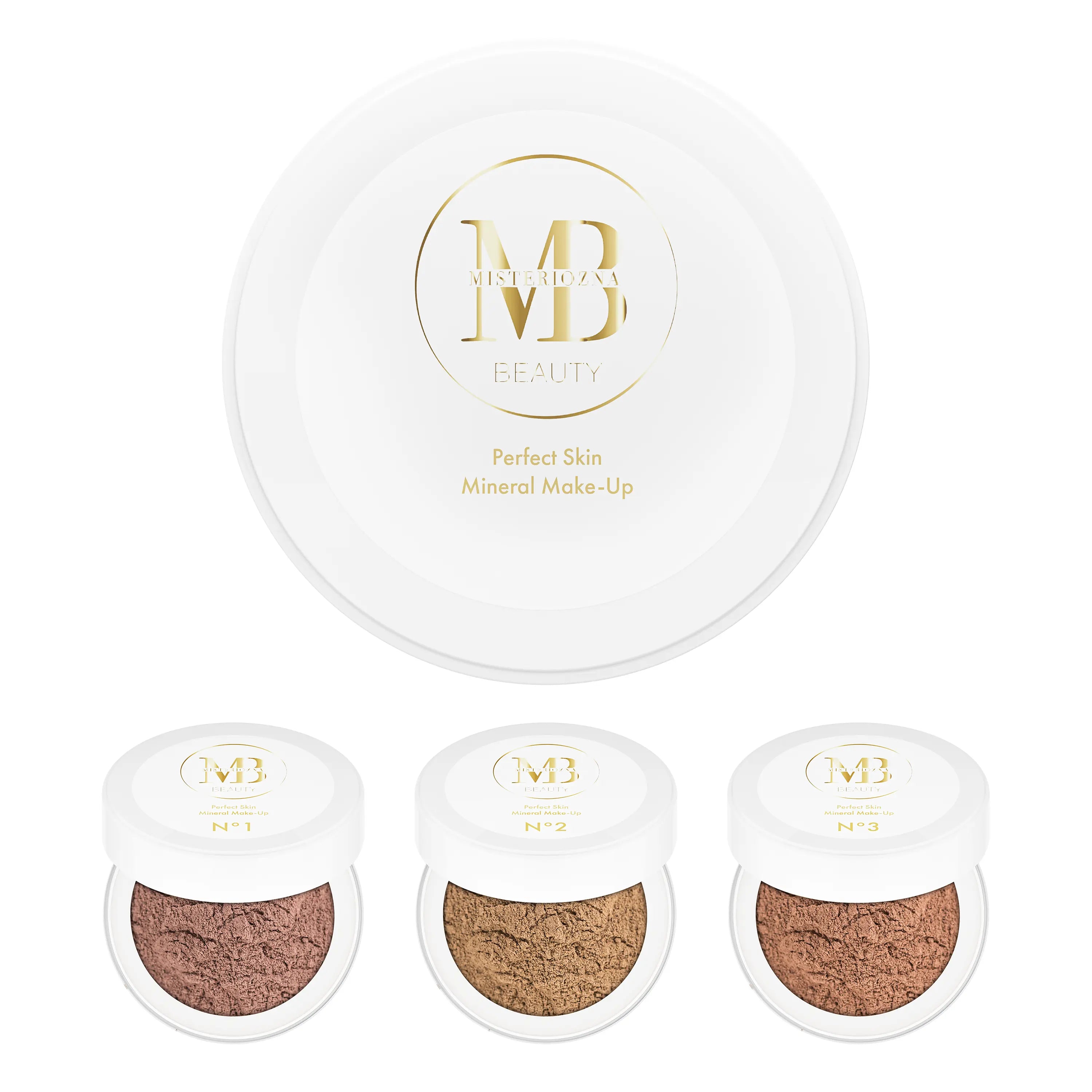 Perfect Skin Mineral Puder Make-Up in einer eleganten Verpackung, ideal für strahlenden Teint und Hautschutz.