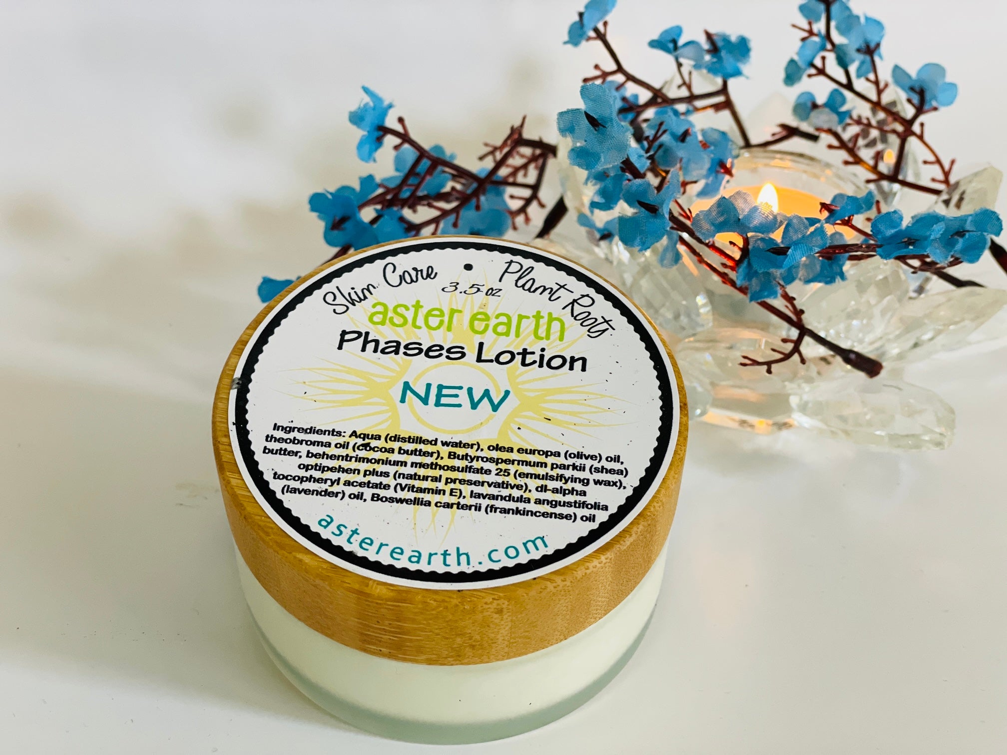Phases Lotion bottle featuring plant-based ingredients, designed for skincare aligned with lunar phases.