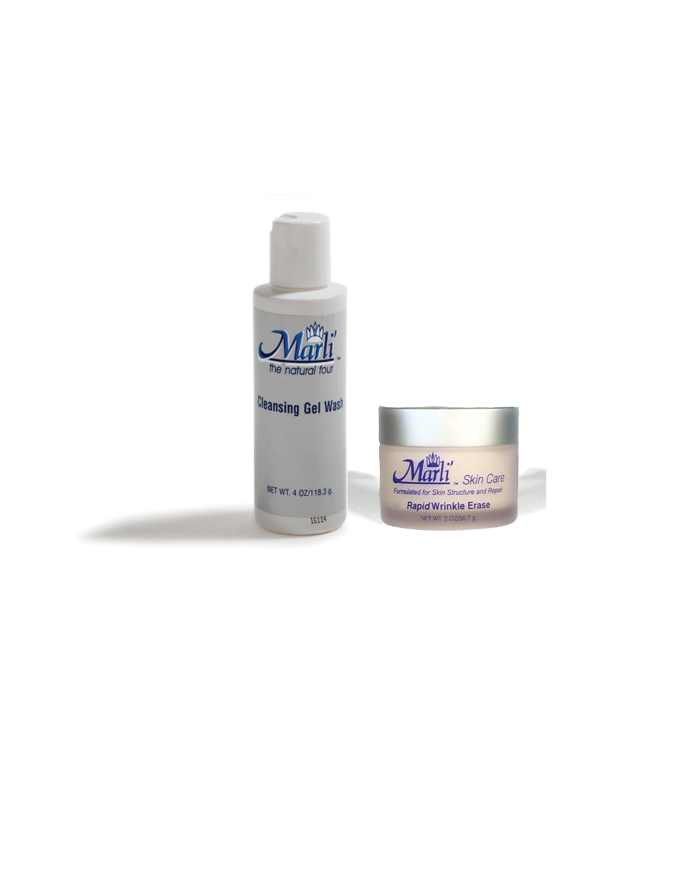 Rapid Wrinkle Erase Marli Complete Skin Care Kit featuring cleansing gel, toner, and moisturizer for youthful skin.