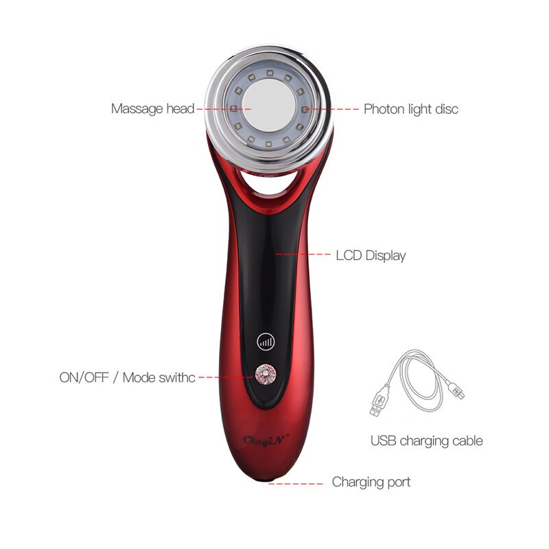 Rechargeable Electric Epilator Facial Massage Cleaner in a stylish design with LED display and USB charging port.