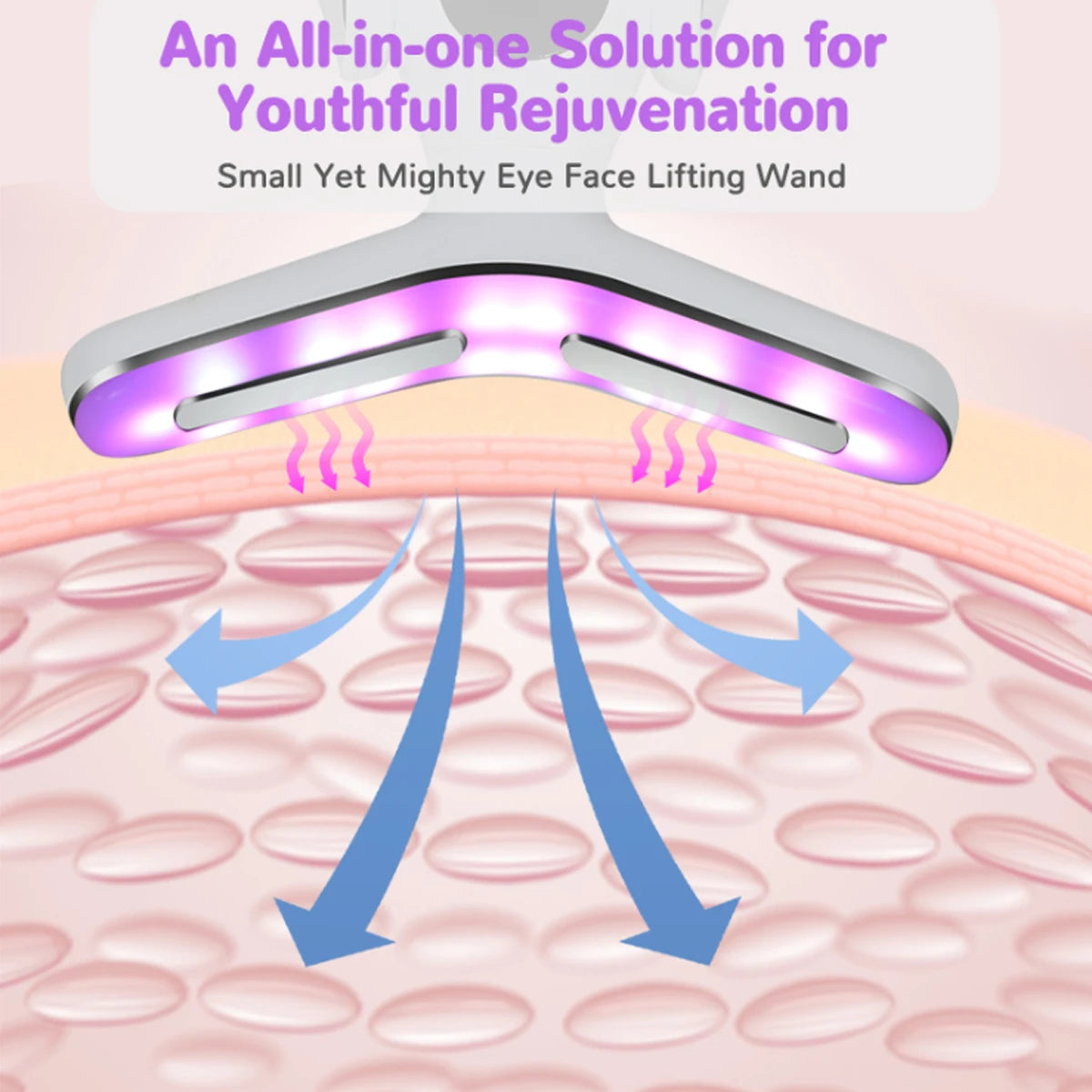 Rechargeable Face and Neck Massager with 7 LED colors and heat mode, showcasing its sleek design and features.