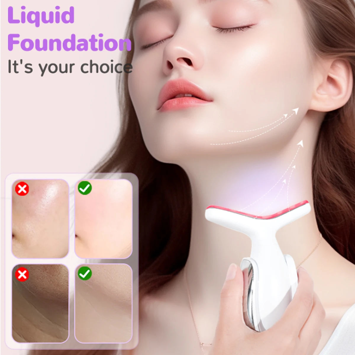 Rechargeable Face and Neck Massager with 7 LED colors and heat mode, showcasing its sleek design and features.