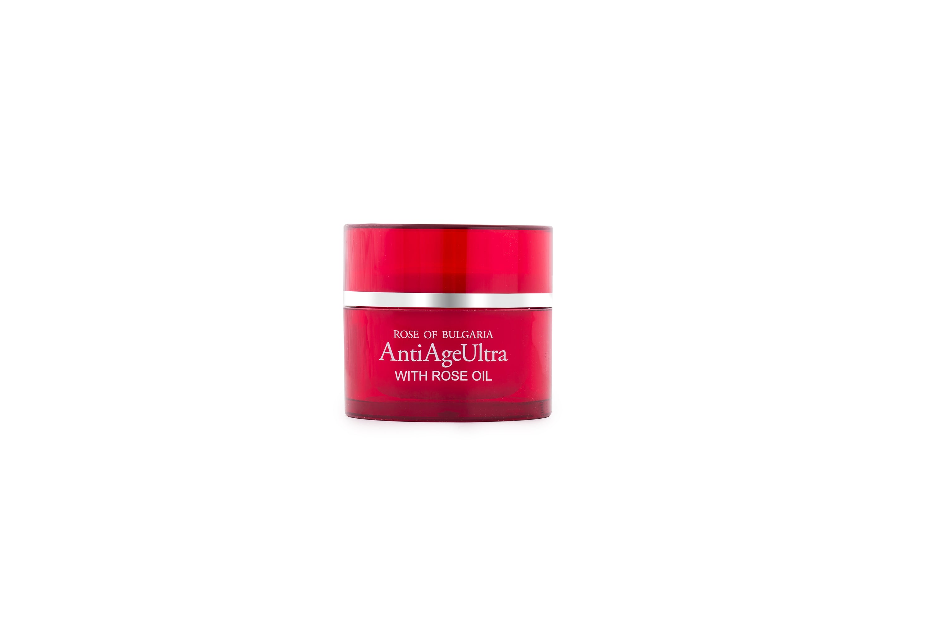 Rejuvenating face cream AntiAge Ultra with natural rose water in a 50ml jar, showcasing its luxurious texture and packaging.