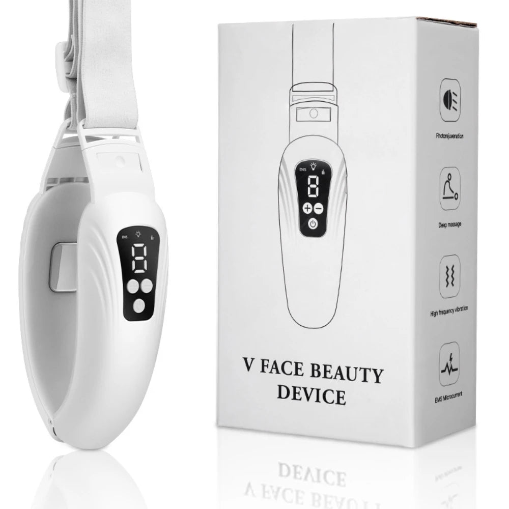 Skin Care EMS Electric Facial Massager in white, designed for facial slimming and skin tightening, featuring a compact and portable design.