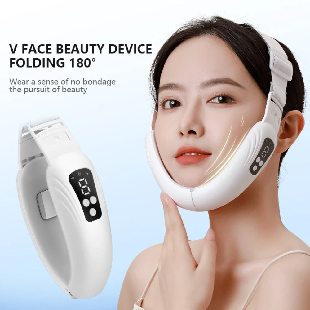 Skin Care EMS Electric Facial Massager in white, designed for facial slimming and skin tightening, featuring a compact and portable design.