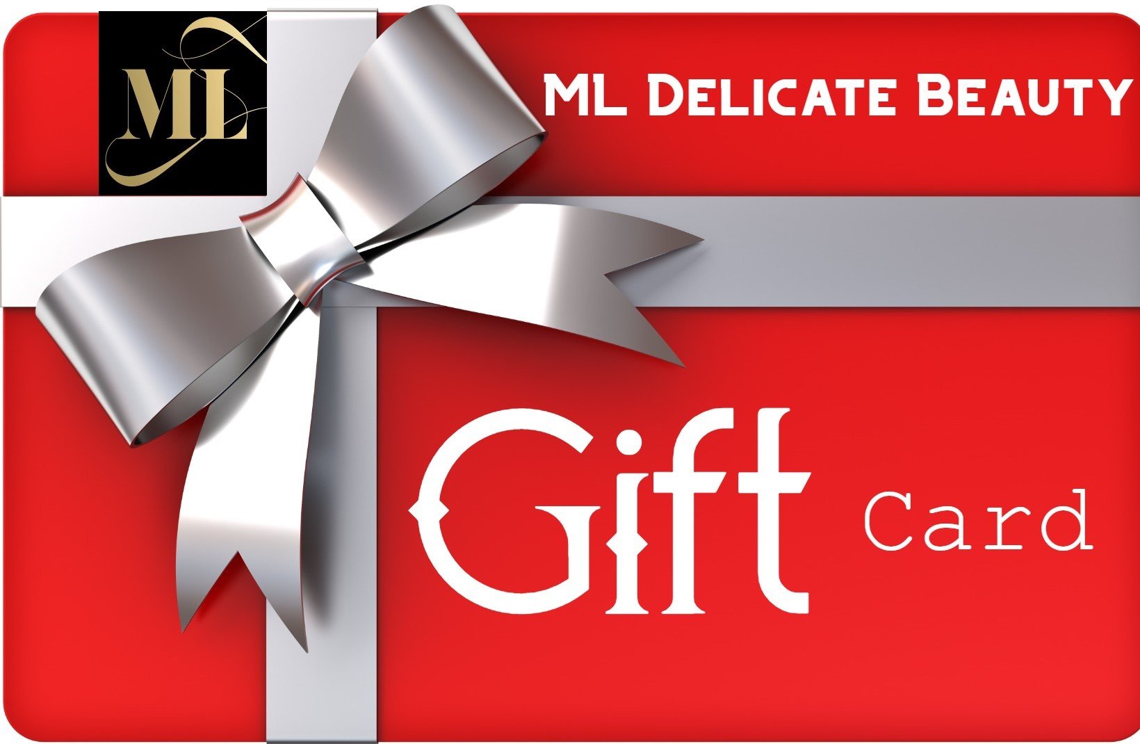A beautifully designed gift card for skincare products, featuring elegant graphics and the ML Delicate Beauty logo.