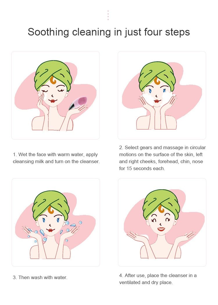 Sonic Pulsing Cleansing Brush and Massager with silicone bristles and pointed end for precise cleaning.