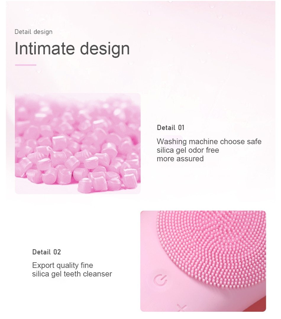 Sonic Pulsing Cleansing Brush and Massager with silicone bristles and pointed end for precise cleaning.