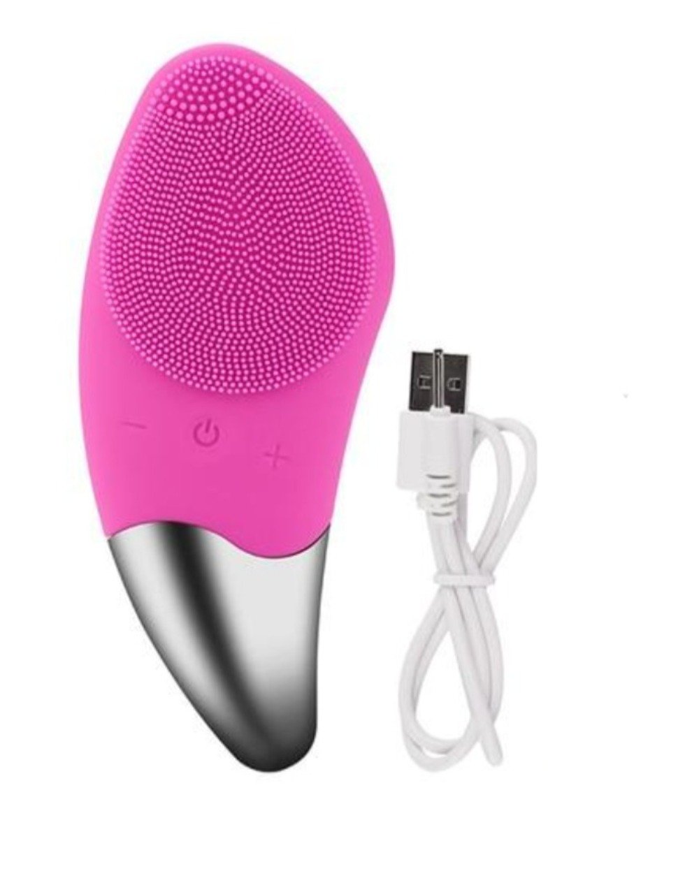 Sonic Pulsing Cleansing Brush and Massager with silicone bristles and pointed end for precise cleaning.