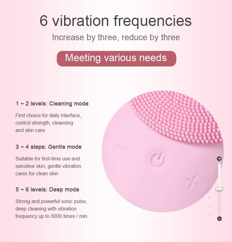 Sonic Pulsing Cleansing Brush and Massager with silicone bristles and pointed end for precise cleaning.