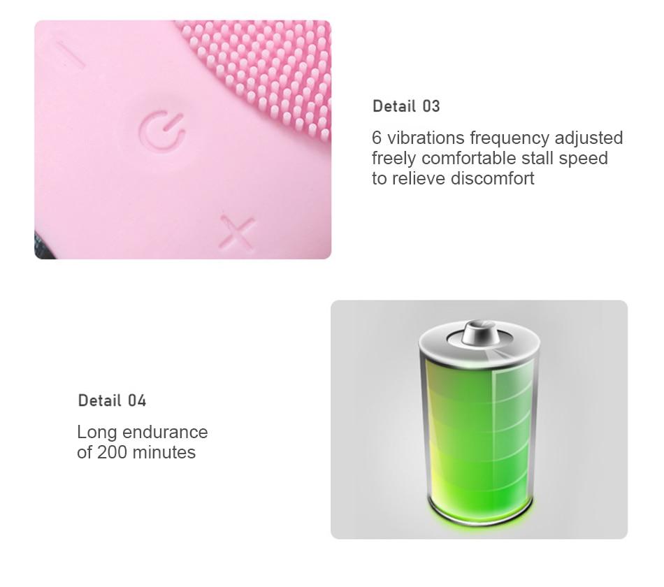 Sonic Pulsing Cleansing Brush and Massager with silicone bristles and pointed end for precise cleaning.