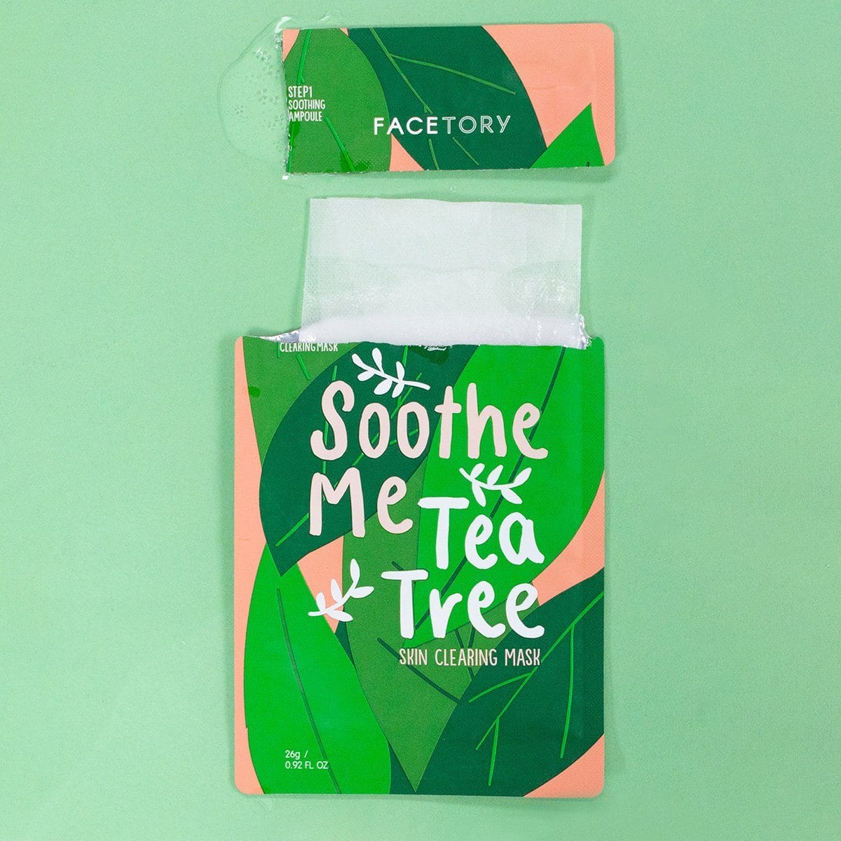 Soothe Me Tea Tree 2-Step Sheet Mask displayed on a clean surface, showcasing its packaging and design.