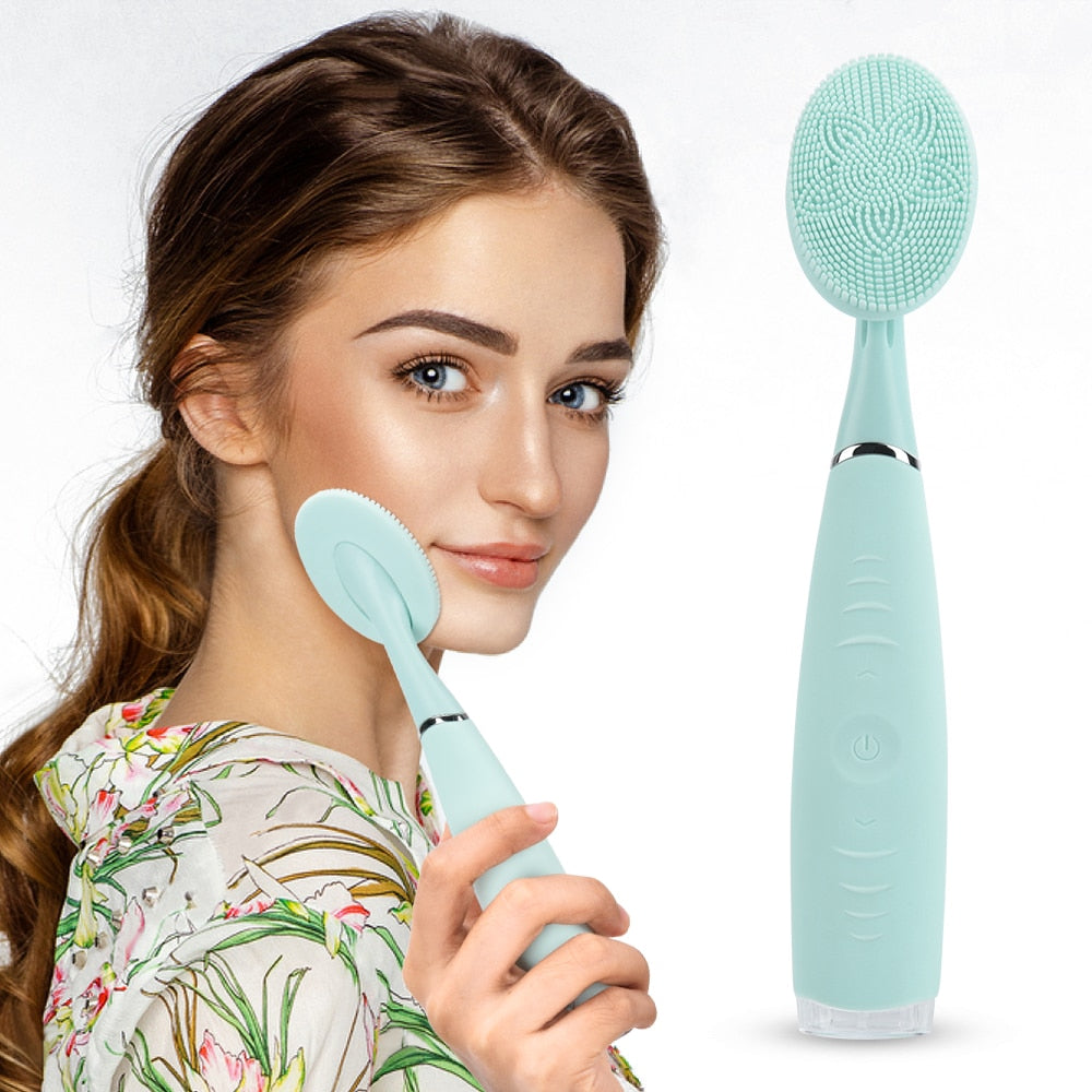 Ultrasonic Facial Cleansing Rechargeable Vibration Face Cleaning Brush with ergonomic design and soft bristles, ideal for deep facial cleansing.