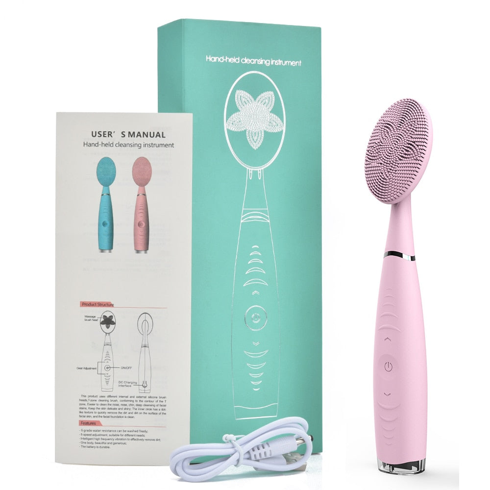 Ultrasonic Facial Cleansing Rechargeable Vibration Face Cleaning Brush with ergonomic design and soft bristles, ideal for deep facial cleansing.