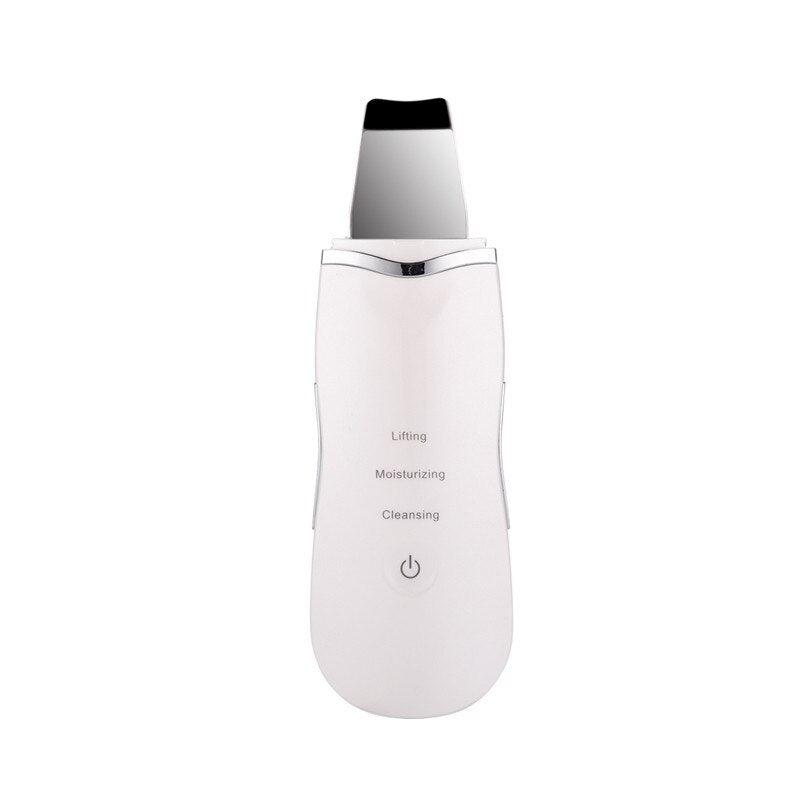 Ultrasonic Ion Deep Clean Skin Scrubber in white color with ergonomic design and touch screen interface, ideal for deep skin cleansing and exfoliation.