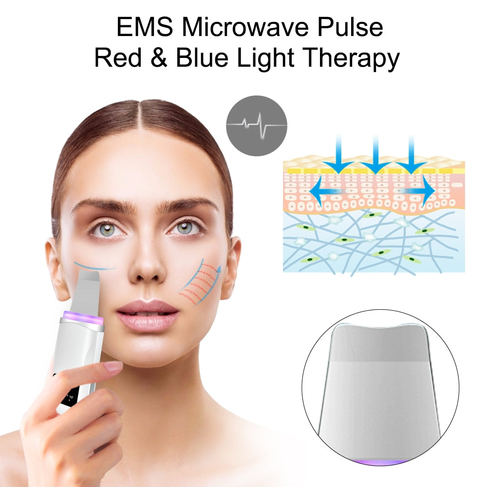 Ultrasonic Skin Scrubber Deep Cleaning Face Scrubber with ergonomic design and LED therapy features for effective skincare.