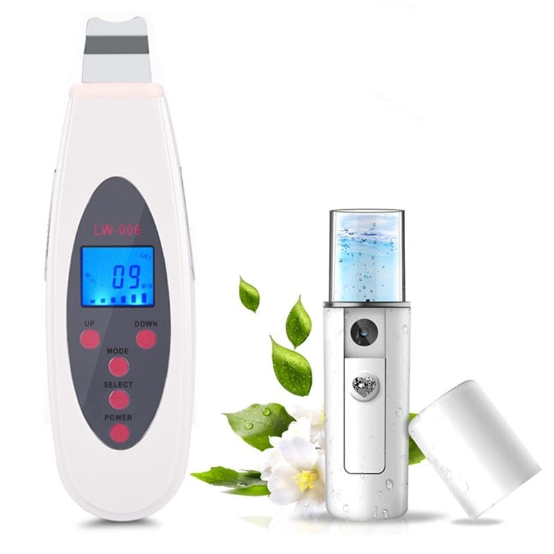 Ultrasonic Skin Scrubber and Mini Nano Facial Steamer for deep facial cleansing and hydration.