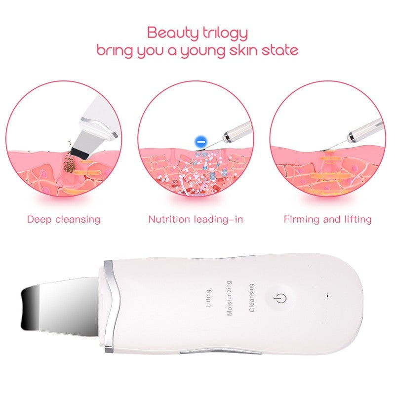 Ultrasonic Skin Scrubber with ergonomic design and touch screen for facial deep cleaning.
