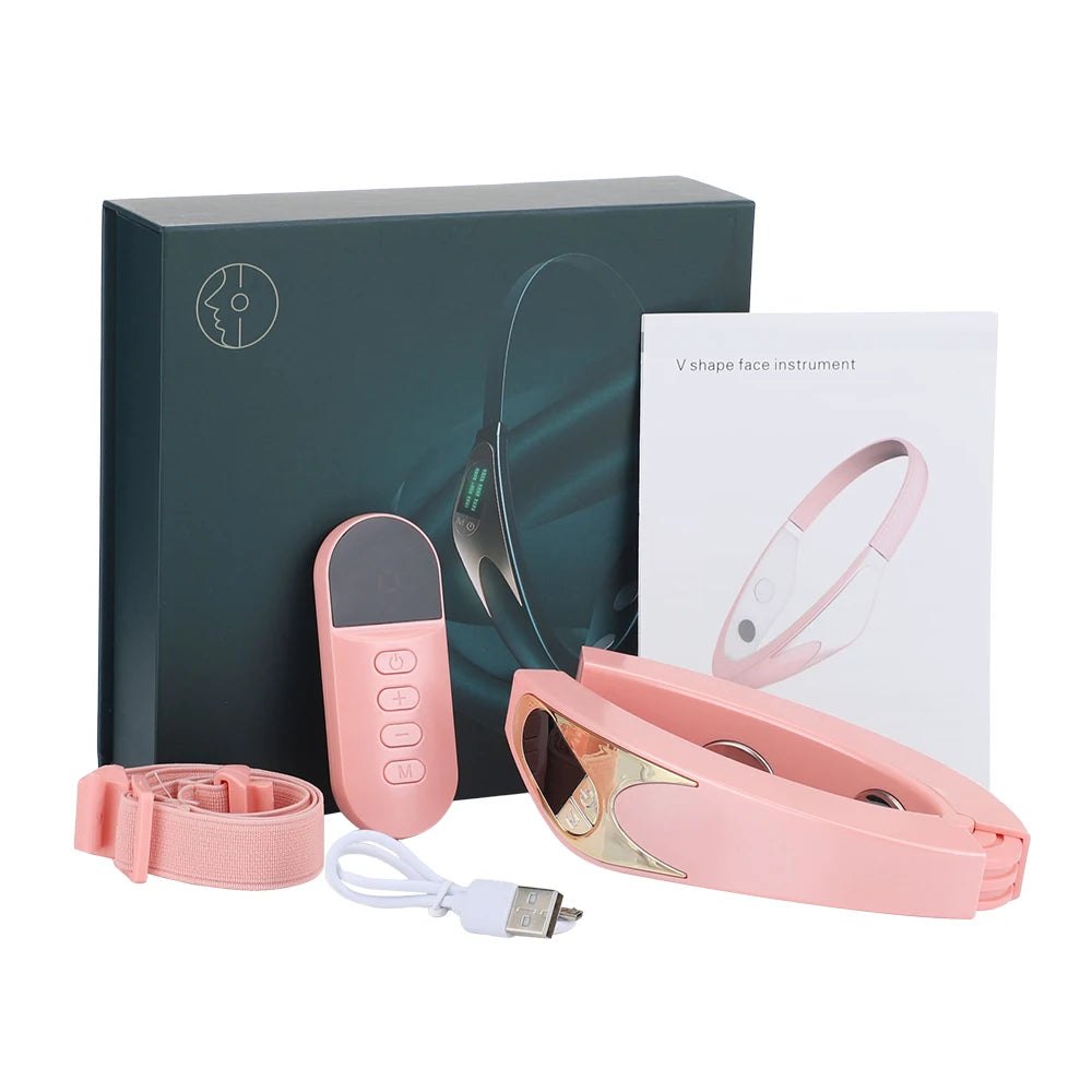 V Face Machine Electric V-Line Up Lift Belt for facial massage, featuring large massage heads and a sleek dark green design.