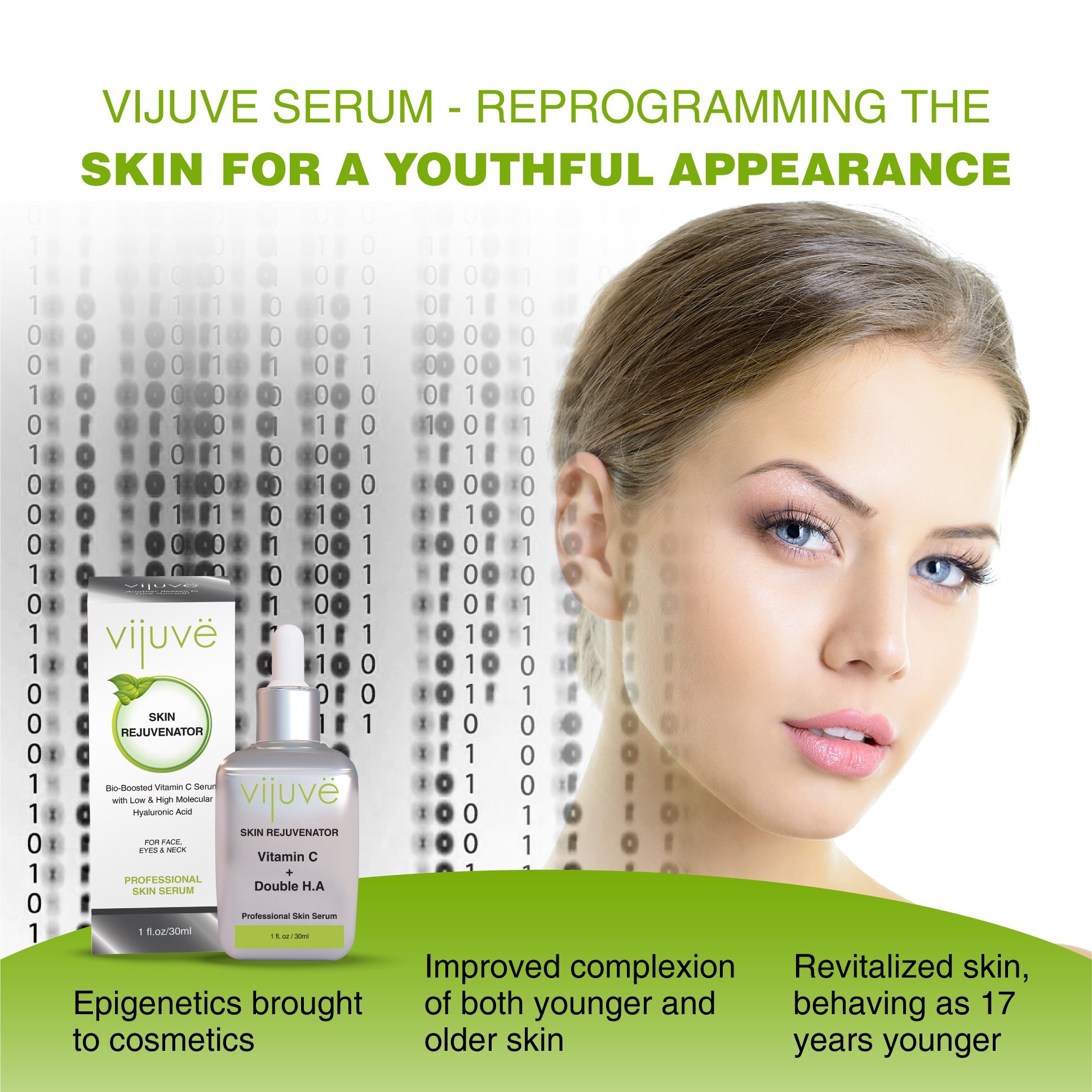 VIJUVE Vitamin C Serum bottle with a sleek design, showcasing its vibrant label and dropper top, set against a soft background.